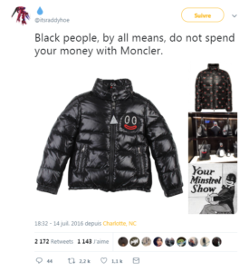 moncler Blackface internaute twitter